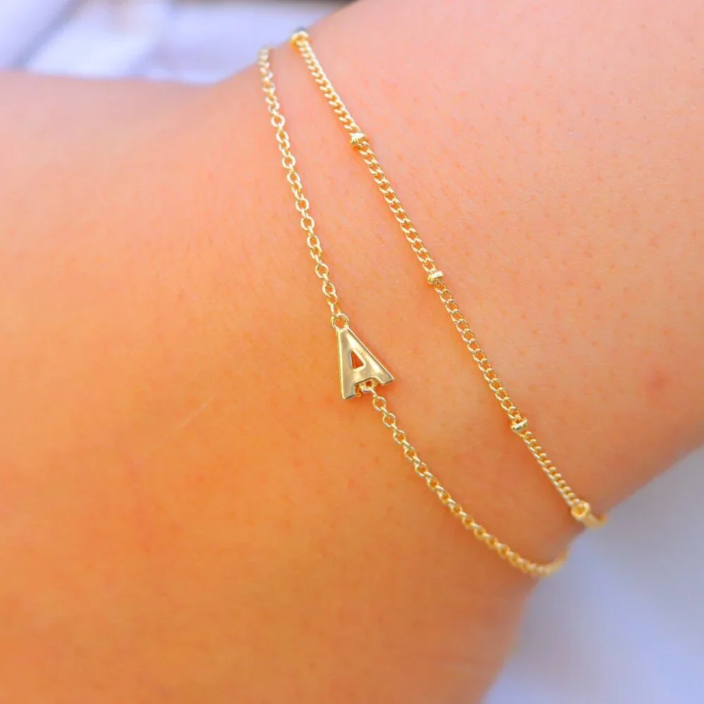 😍💛LIMITED EDITION! Letter A-Z Initial Gold Bracelet 2 Layered Chain, ELDM22188_9
